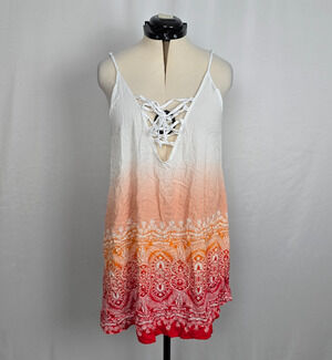 LA Class Boho Swimsuit Tank Coverup Women's M Orange Multi-Color NWT